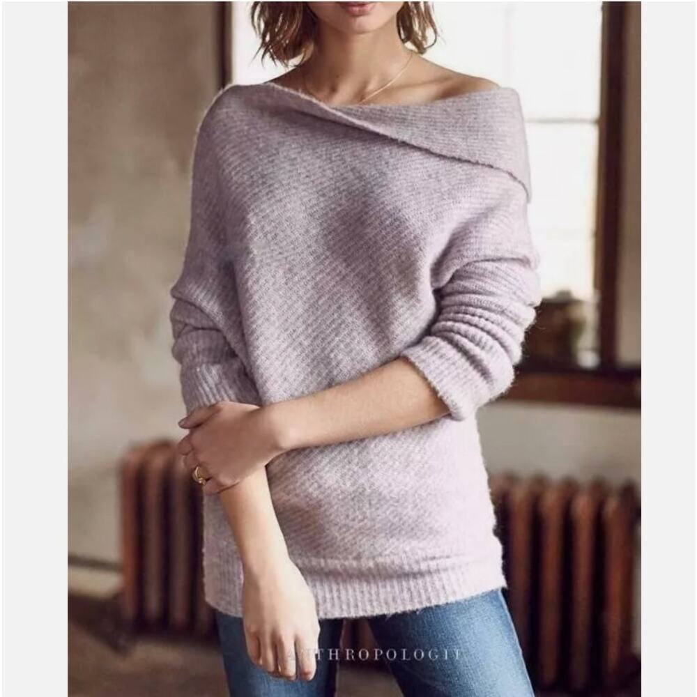 Anthropologie Moth Caya Lilac Off the Shoulder Sweater Lilac Purple Wool XS